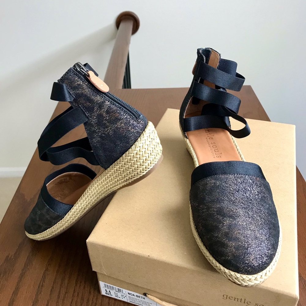 Gentle Souls “Noa-Beth” Leopard Print Wedge Sandals, 9.5